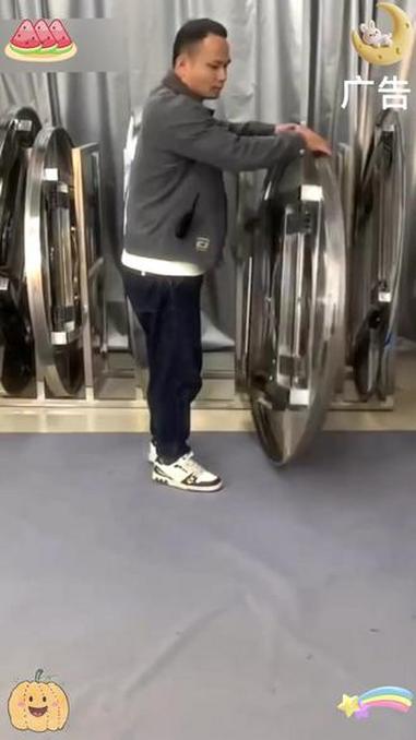 不锈钢折叠餐桌桌子夜宵排档食堂圆桌加厚转盘圆形大圆桌折叠桌子 折叠桌 户外摆摊桌 烧烤桌 