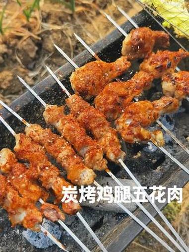 帅小伙户外露出炭烤小鸡腿和五花肉,焦香四溢,麻辣过瘾!#烧烤 #美食