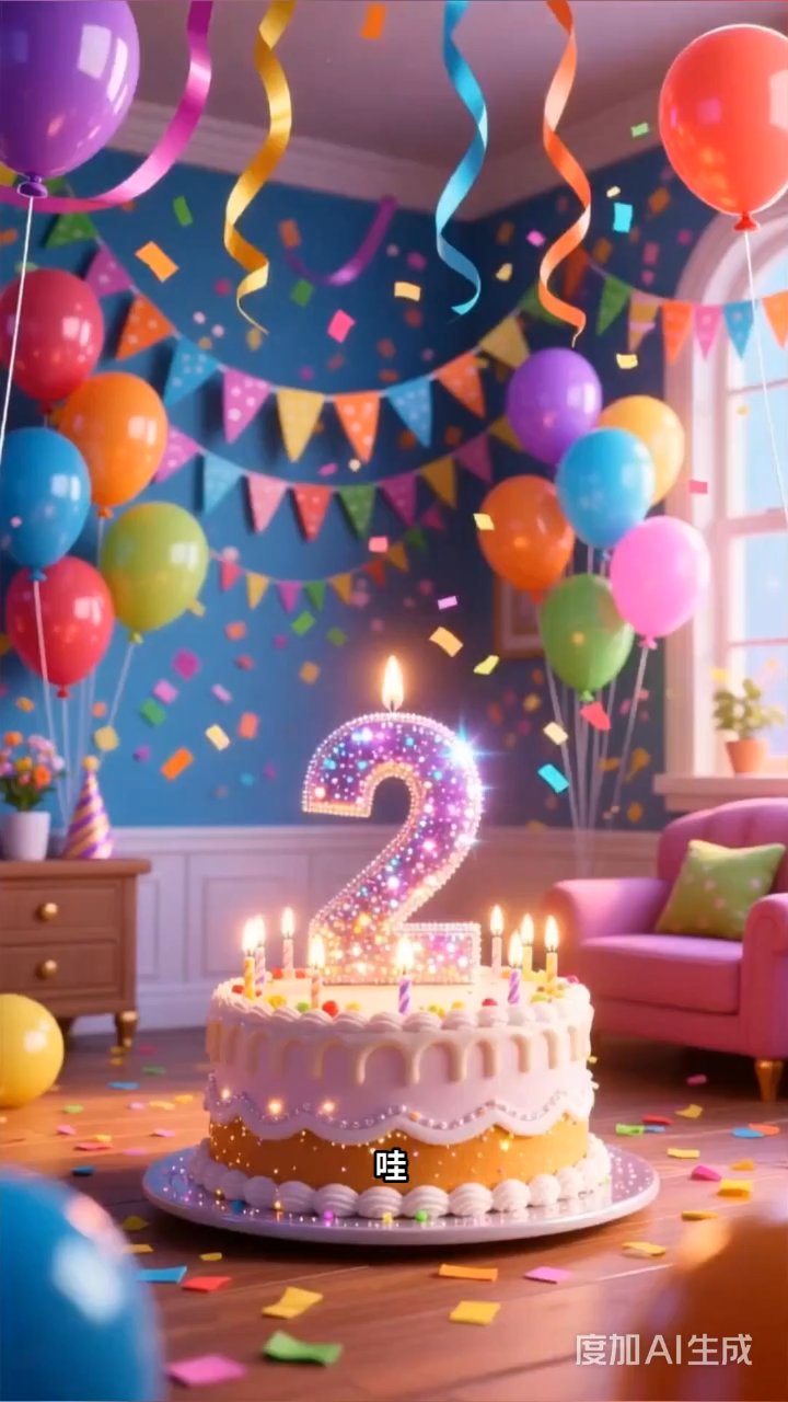 闪闪数字蛋糕登场,卡通人物跳舞送祝福