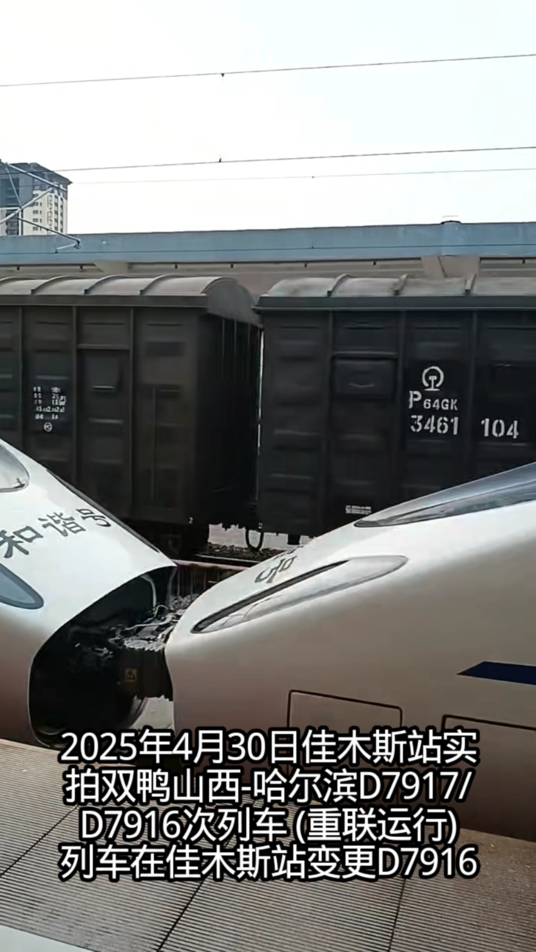 双鸭山西-哈尔滨D7917/6次列车进佳木斯站 列车重联运行