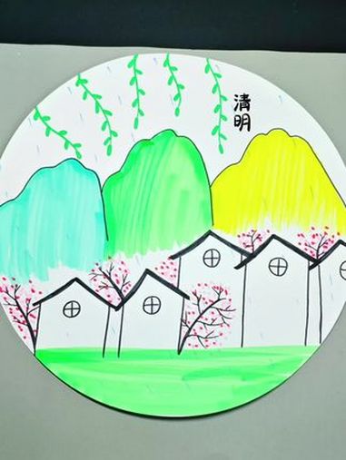 清明节主题画,一学就会,简单又好看!清明节主题画 清明节绘画 儿童创意美术