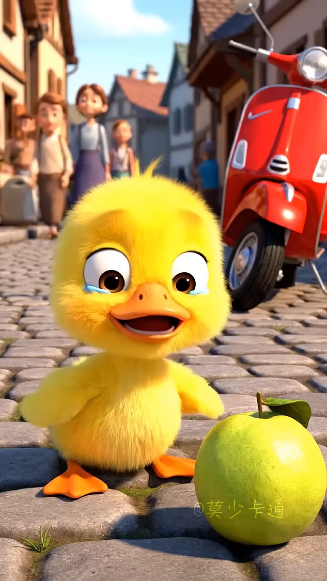 可怜的小鸭鸭,水果掉了,就不要了吧!