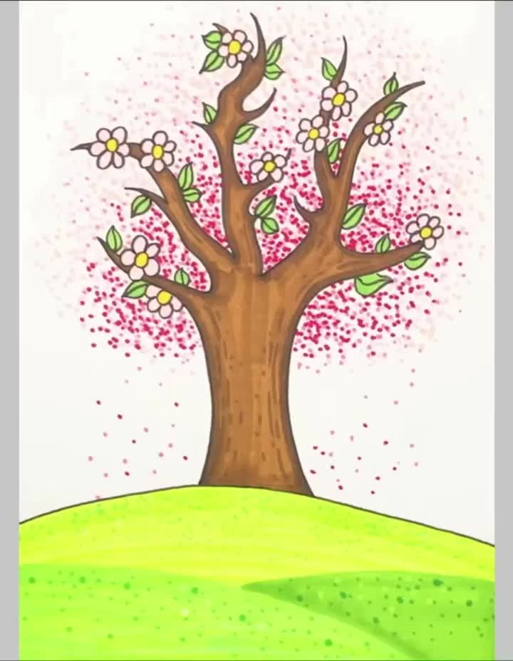 一学就会系列 儿童创意绘画桃花树