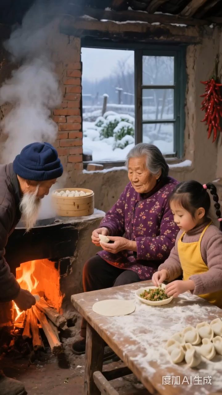 冬至包饺子,一家其乐融融