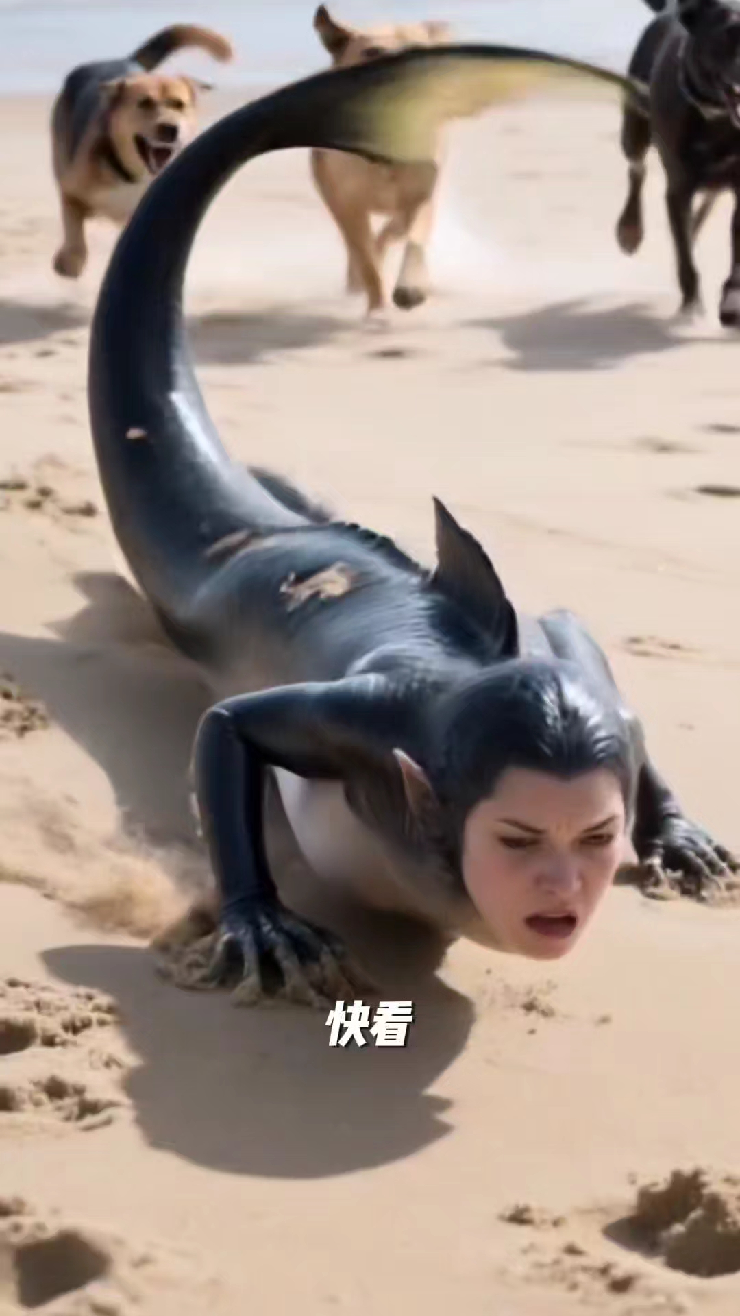 啊?这条美人鱼吓得赶快跑,这狗太狠了