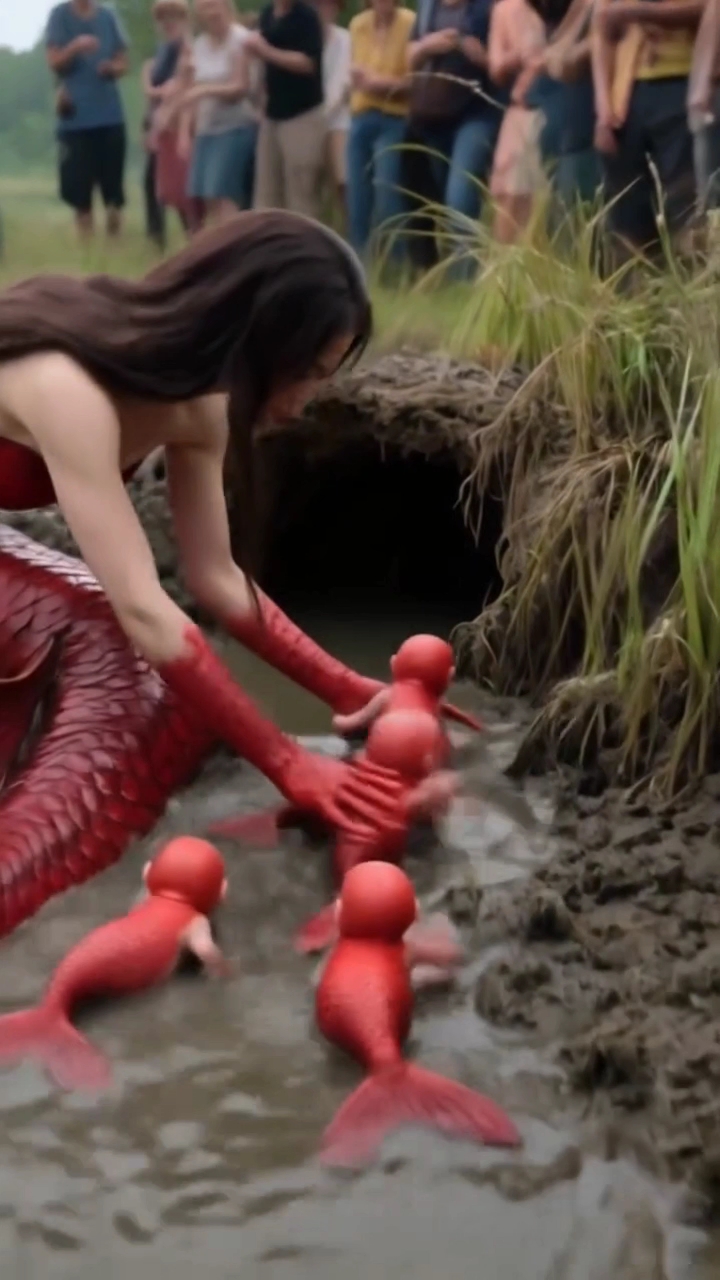 这红红色美人鱼还带着小宝宝