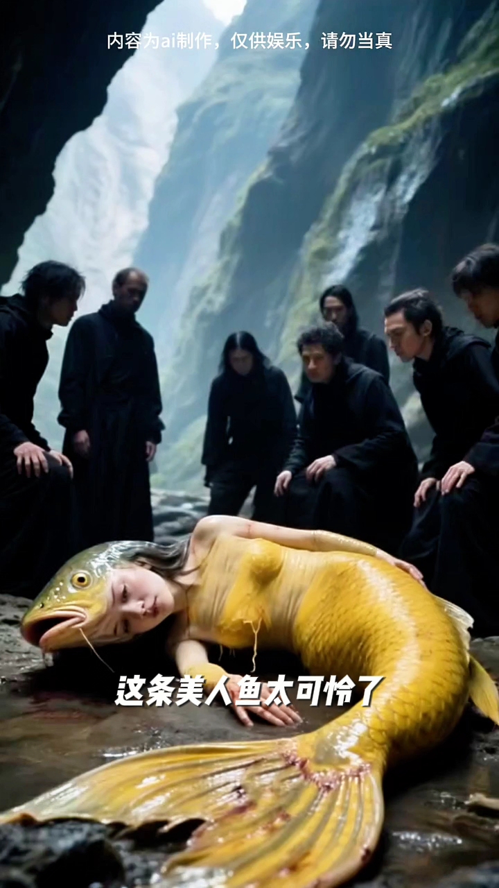 这美人鱼跑到了山洞里面，竟然被村民们发现，他们都来围观观看