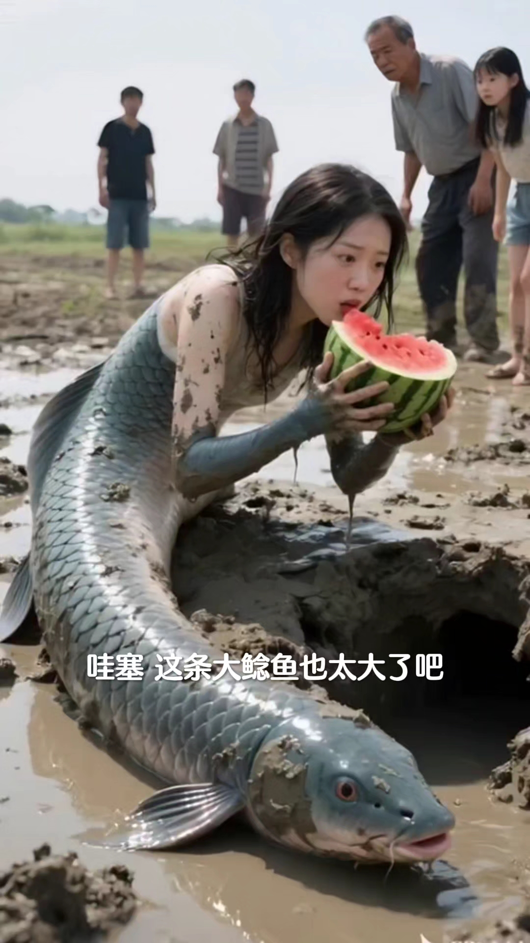 这美人鱼竟然在吃西瓜