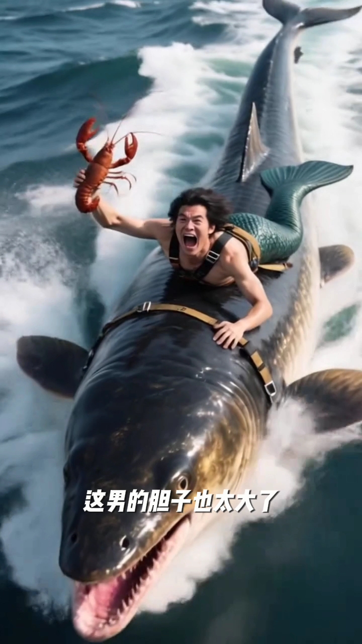 不这个人胆子太大了站在鱼身上