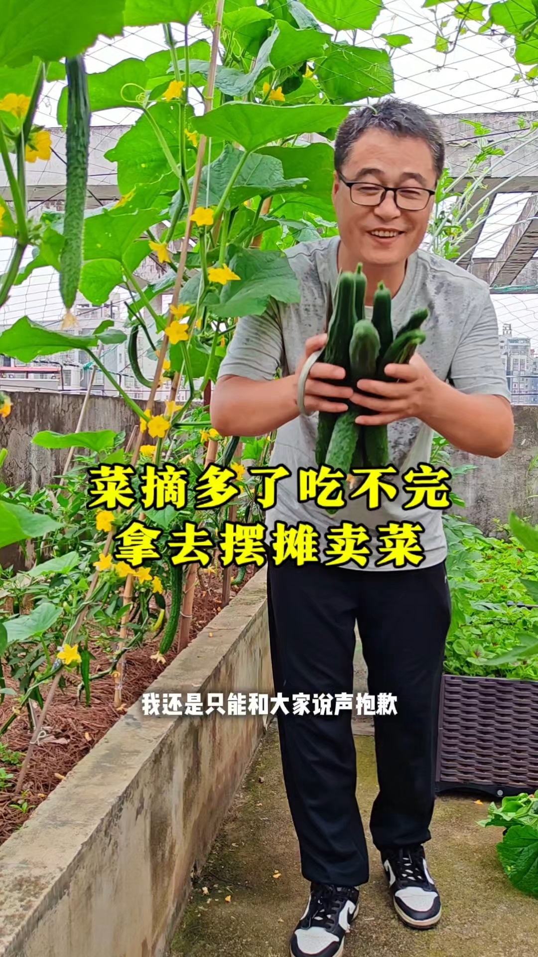 菜摘多了吃不完，拿去摆摊卖菜