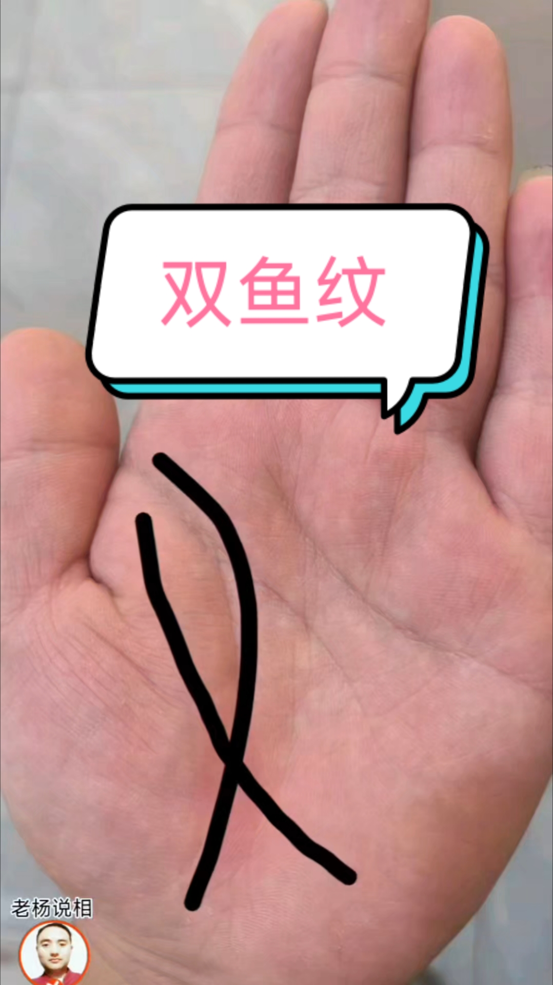 手中的鱼纹线，也称双鱼纹。
