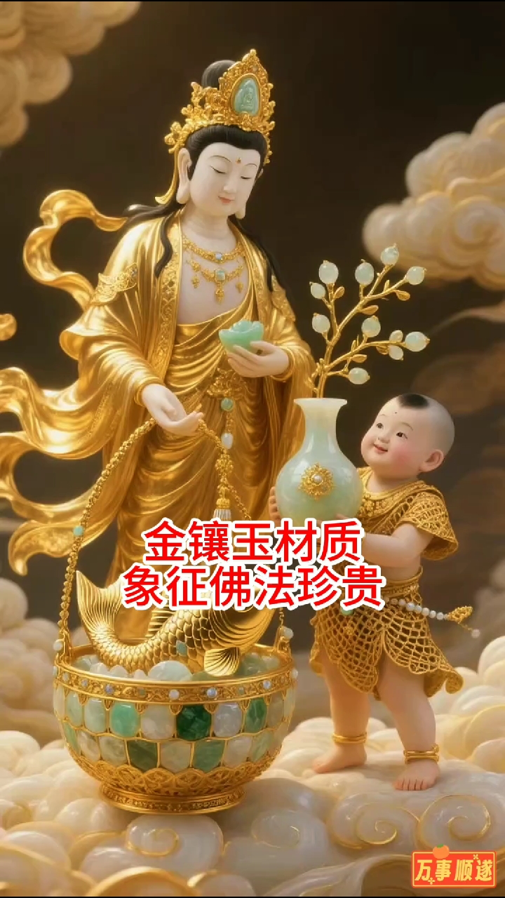 鱼蓝观音：鱼篮寓意引渡众生。观音点化锦鲤化龙！