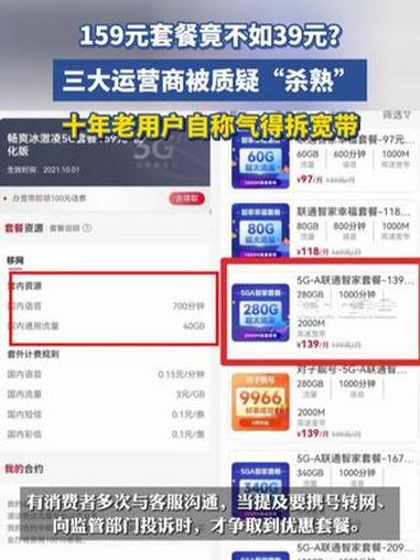 159元套餐竟不如39元？三大运营商被质疑“杀熟”