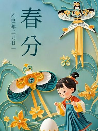 日月阳阴两均天,玄鸟不辞桃花寒;从来今日竖鸡子,川上良人放纸鸢。春分已至,昼夜共长,万物逢