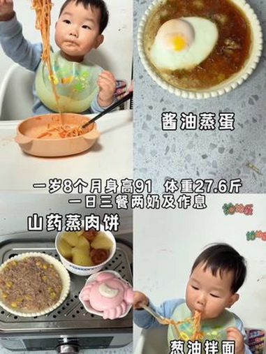 一岁8个月宝宝一日三餐作息安排,身高91,体重27.6,每天3餐饭2顿奶,早餐酱油蒸蛋,午