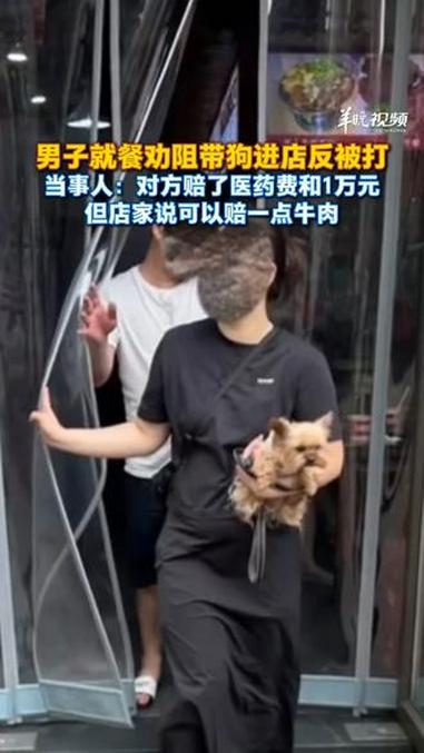 男子就餐劝阻带狗进店反被打，当事人：对方赔了医药费和1万元，但店家说可以赔一点牛肉。当地市