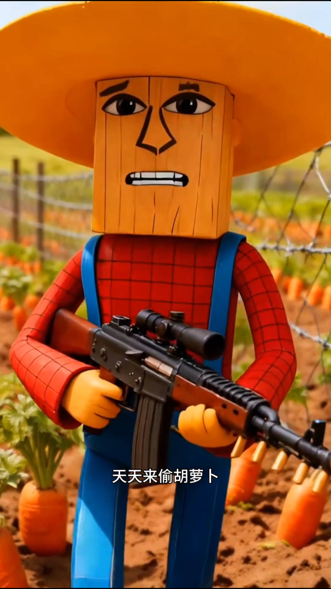 红衣老太和稻草人被鳄鱼轰炸机打败了，他们的儿子很伤心