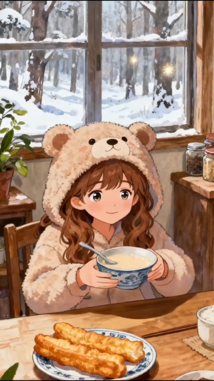 热乎乎的豆浆配油条,太舒服了,当漫画走进生活。