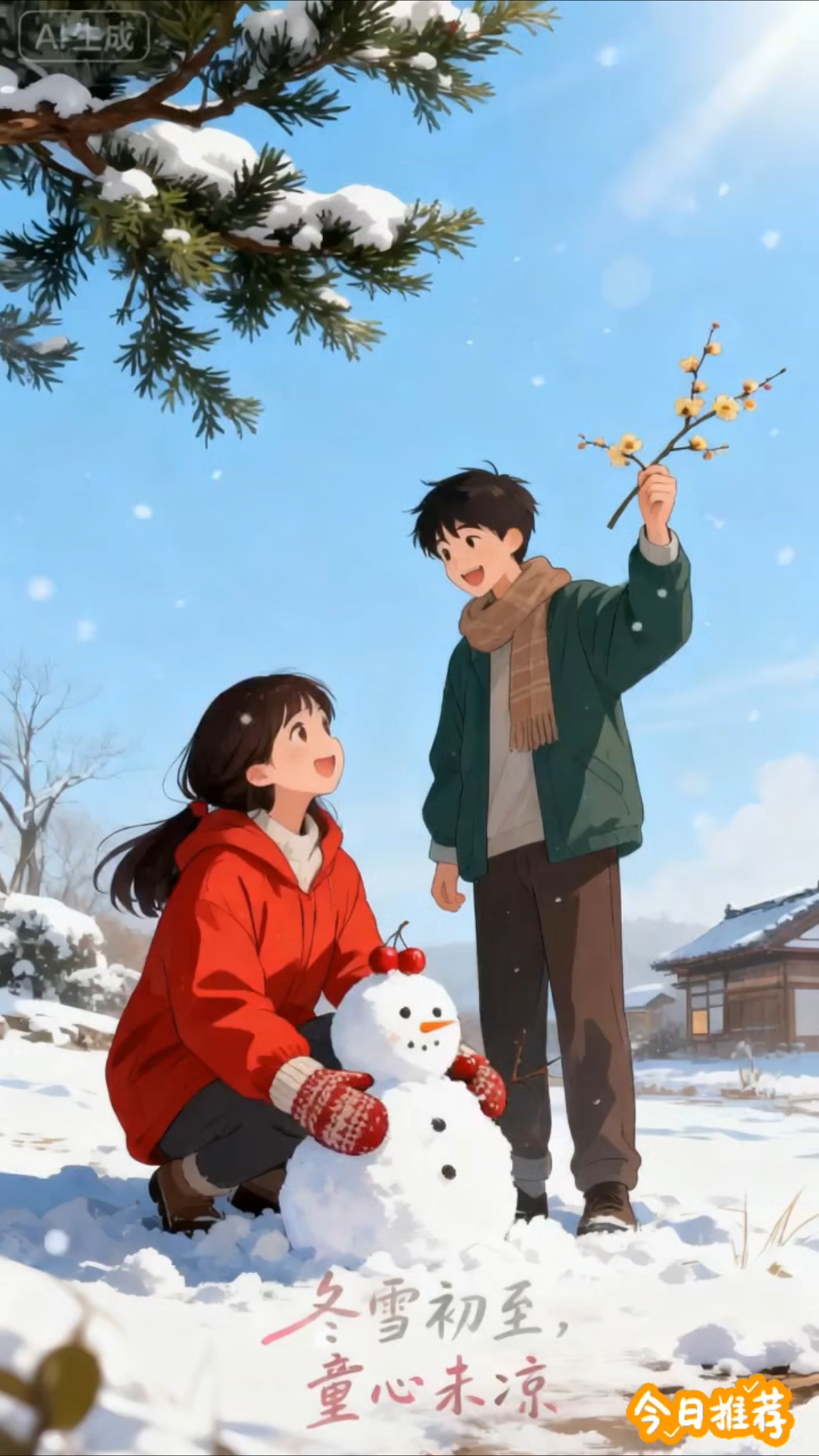 冬来有伴,寒日不凉,冬日里治愈系插画
