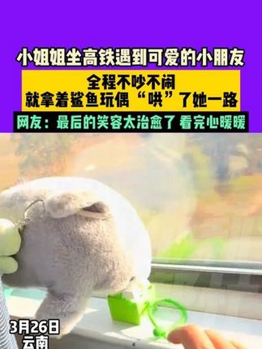 3月26日,云南,小姐姐坐高铁遇到可爱的小朋友,全程不吵不闹,就拿着鲨鱼玩偶,“哄”了她一
