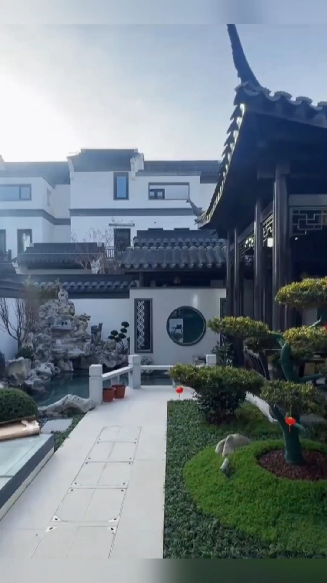 #别墅#中式合院庭院设计太绝了,砖雕影壁假山鱼池,农村自建房抄作业直接封神#优质视频激励计
