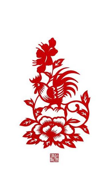 公鸡牡丹图 #剪纸艺术 #民间剪纸艺术