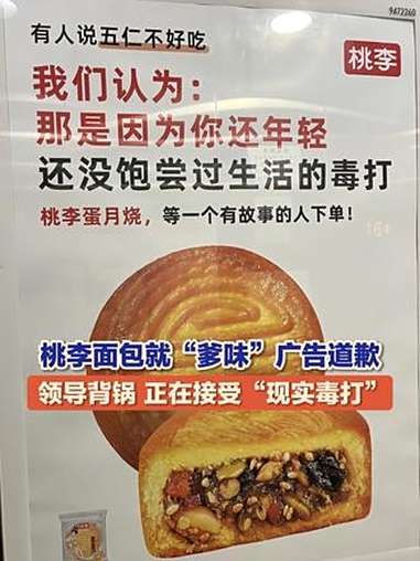 “五仁不好吃,那是因为你还没饱尝过生活的毒打。”9月4日(发布时间),桃李面包就“爹味”广