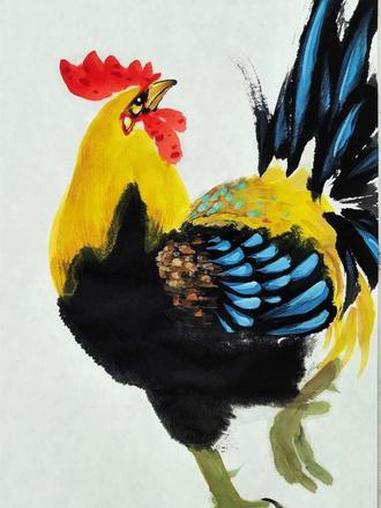 四步画五彩大公鸡 大吉大利#画画#国画#花鸟画#公鸡#画鸡