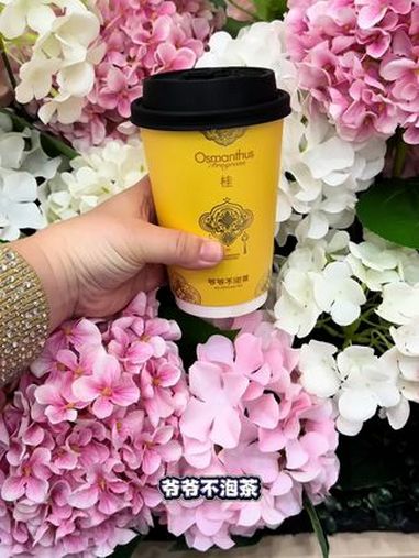 春天的第一杯奶茶是爷爷不泡茶给的!桃桃双皮奶好好喝呀!春天的第一杯奶茶 鲜花杯奶茶 爷爷春