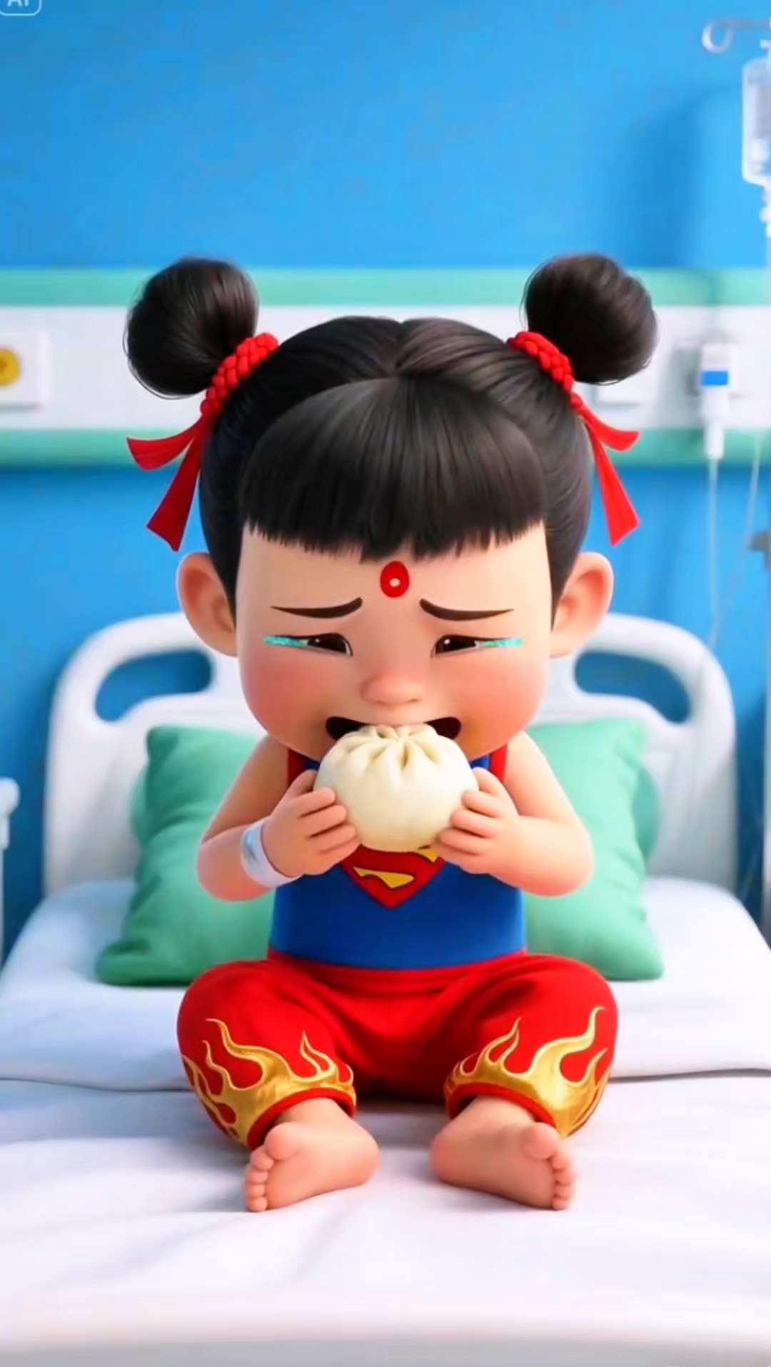 可怜的小哪吒生病了没人照顾只能吃硬馒头