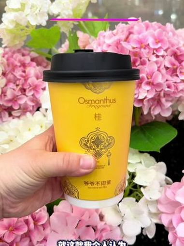 春天的第一杯奶茶是爷爷不泡茶给的!桃桃双皮奶好好喝呀!春天的第一杯奶茶 鲜花杯奶茶 爷爷春