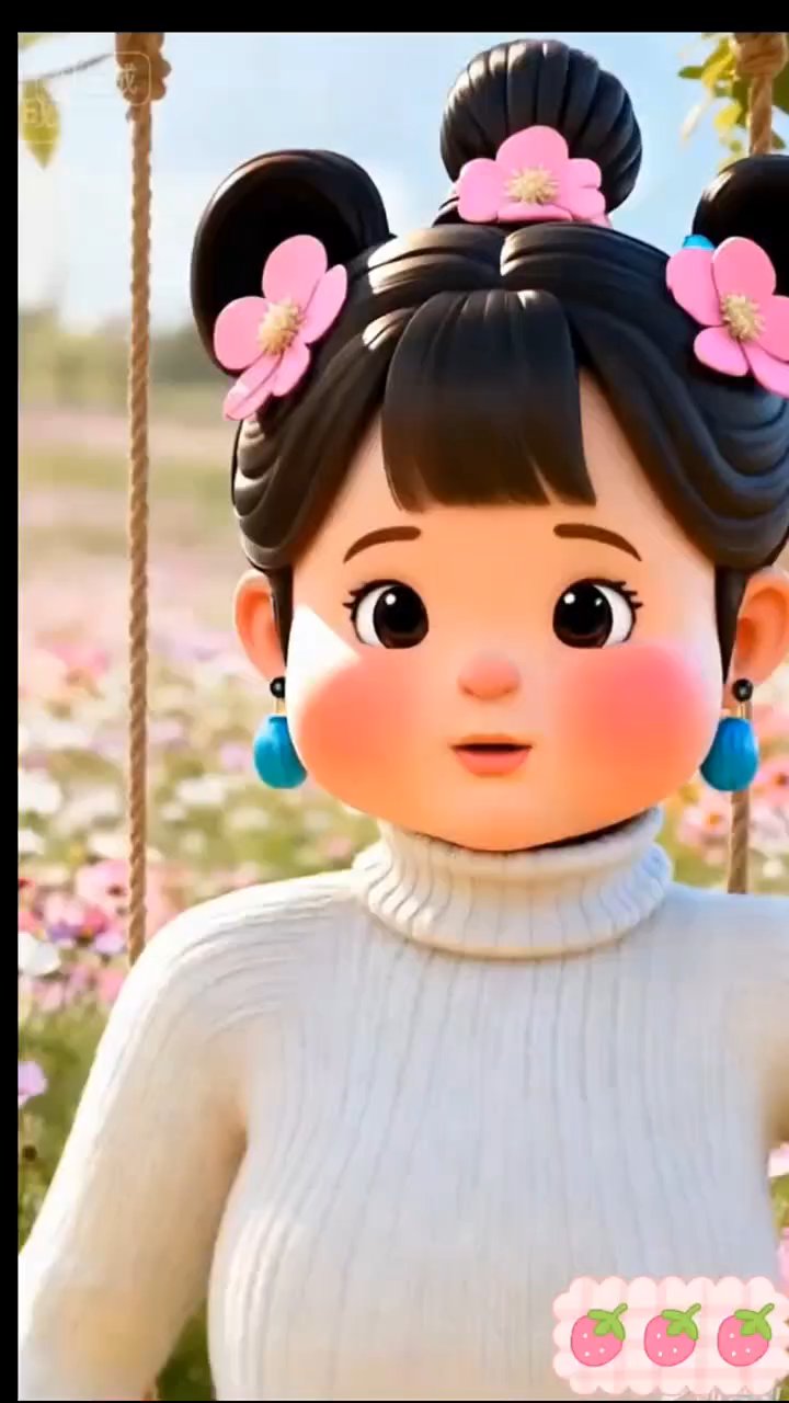 #萌系卡通头像# #可爱女孩头像# #粉色花饰少女#