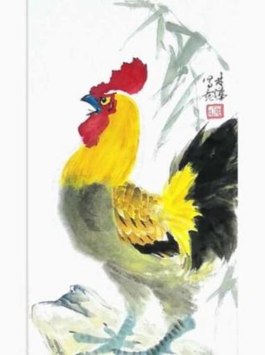 四步画大公鸡 #百young非遗计划 #国画公鸡 #花鸟画 #中国画 #公鸡怎么画简单
