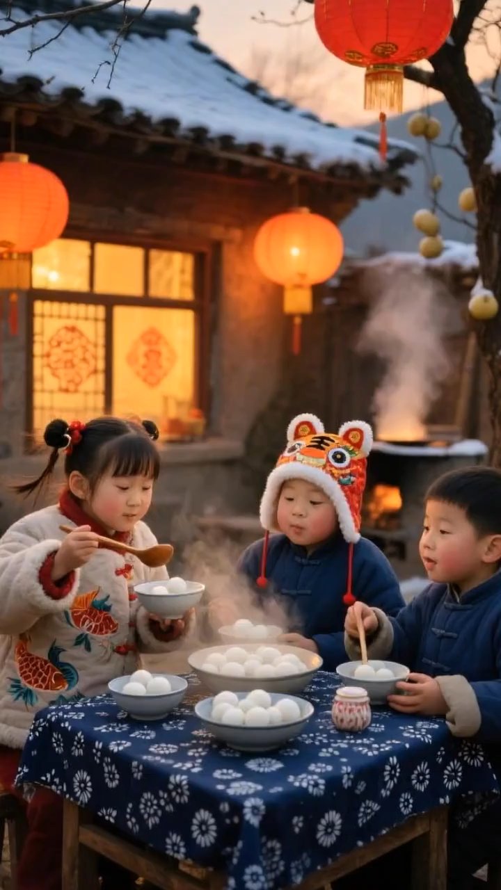 一盏灯笼暖雪夜,一碗汤圆圆童心