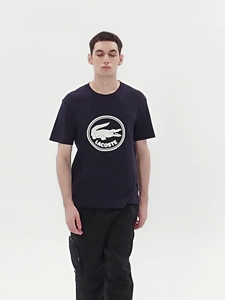 LACOSTE法国鳄鱼男女同款植绒印花圆领短袖T恤TH7