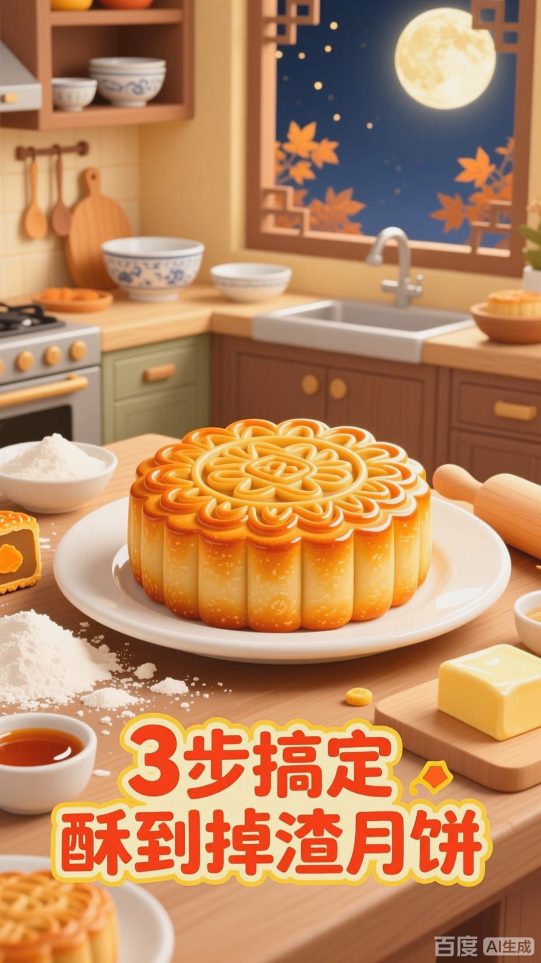 三步做月饼,你会了吗?#百度智能视频创作