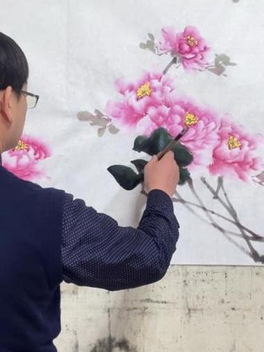 沈杰松創作牡丹國畫 2一#洛阳沈杰松书画#洛阳心形牡丹绽 #焕新好冰箱就选海尔全空间 #我