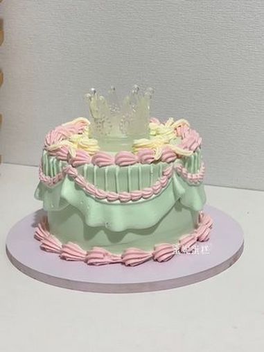 生日蛋糕裱花教程 蛋糕 仙妮贝儿水晶糖皇冠视频同款左下角