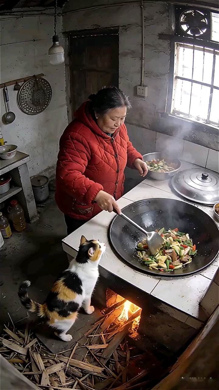 炒菜大妈和三花猫的“炸裂瞬间”！