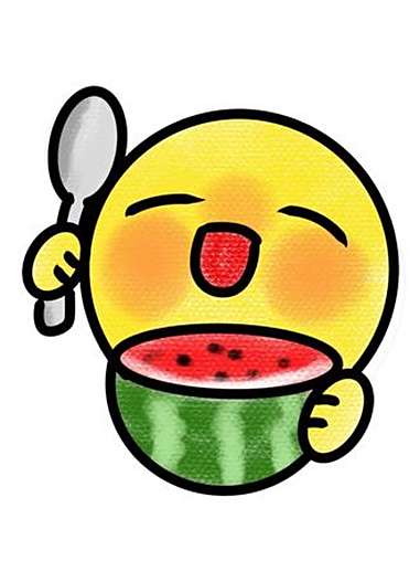 彩豆:“我的西瓜好甜啊,你要吃吗?” 灵魂画手 画画 表情包 简笔画 手绘