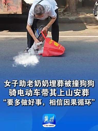 女子助老奶奶埋葬被撞狗狗,骑电动车带其上山安葬:“要多做好事,相信因果循环”(感谢@辉宝贝