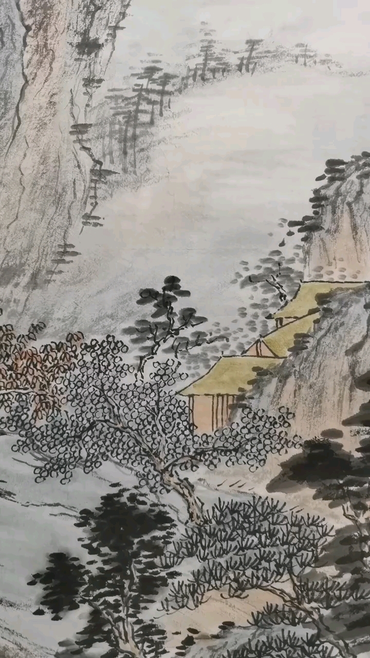 山间小屋藏不住的诗意，你敢住吗？#手绘山水画# #水墨山水画# #手绘山水画# #国画写意