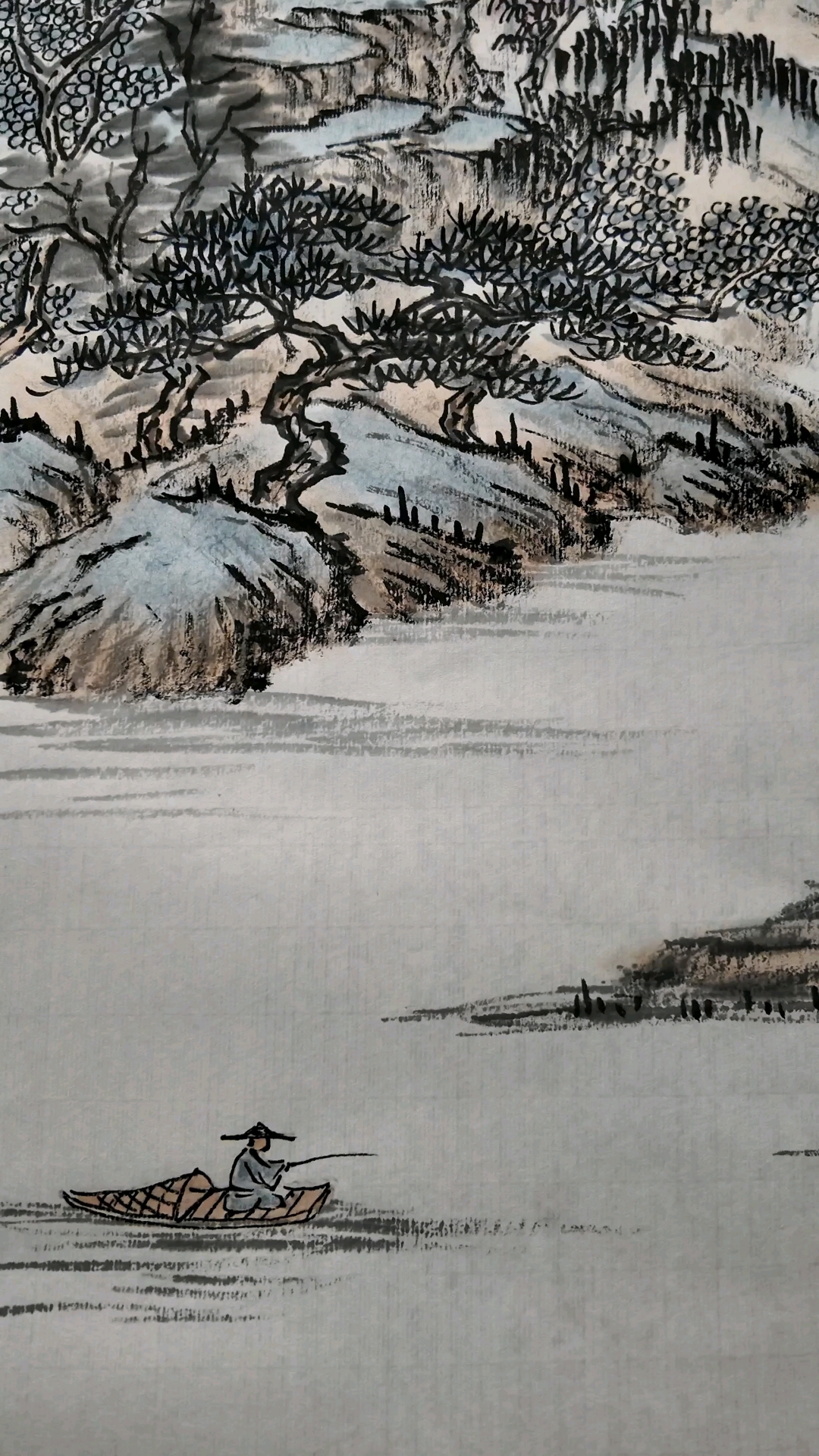 一竿在手，钓走半江春色！#水墨山水画#  #水墨山水画# #手绘山水画# #国画写意#
