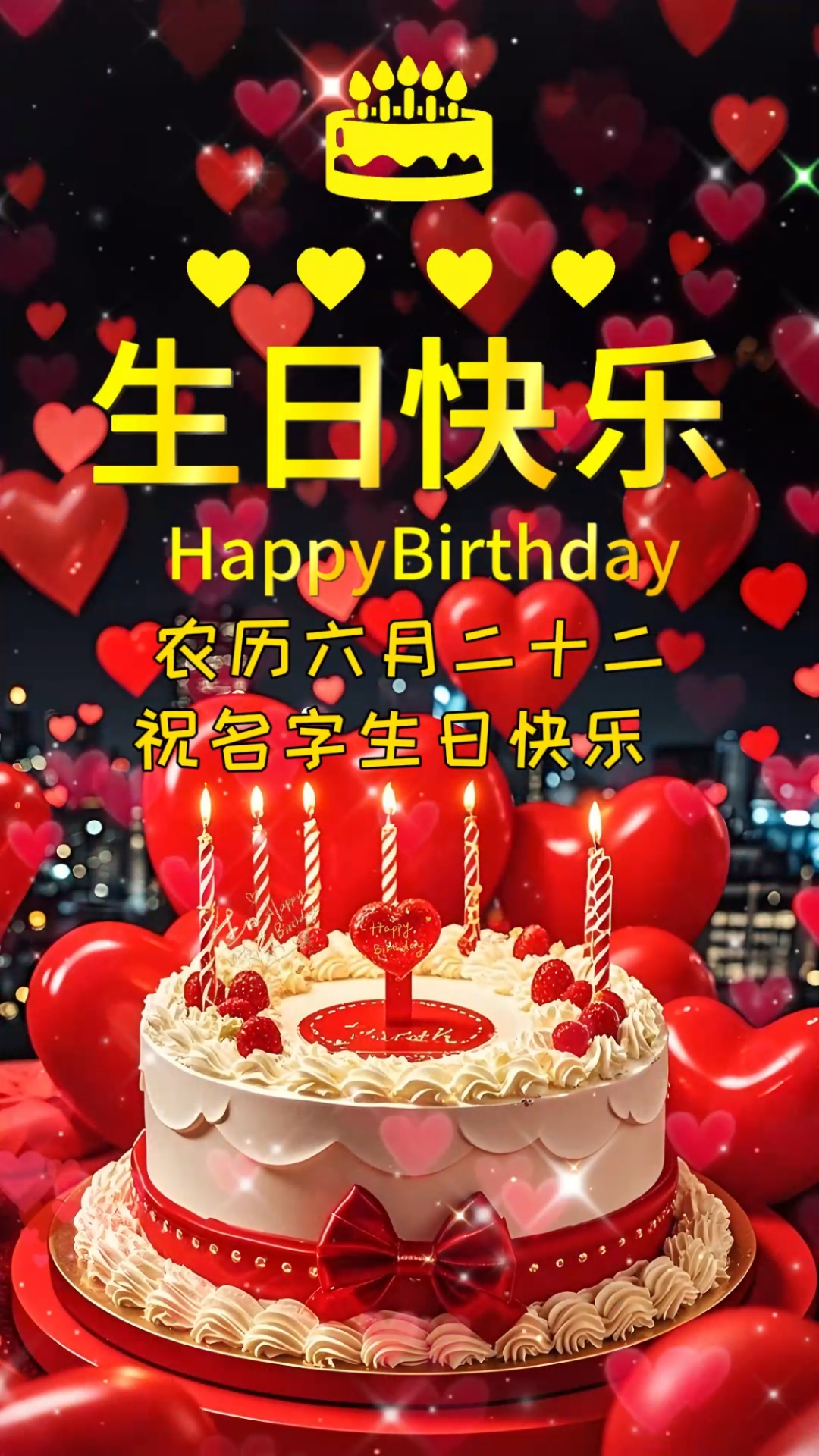 农历六月二十六祝你生日快乐祝福小视频,红色喜庆生日祝福模板
