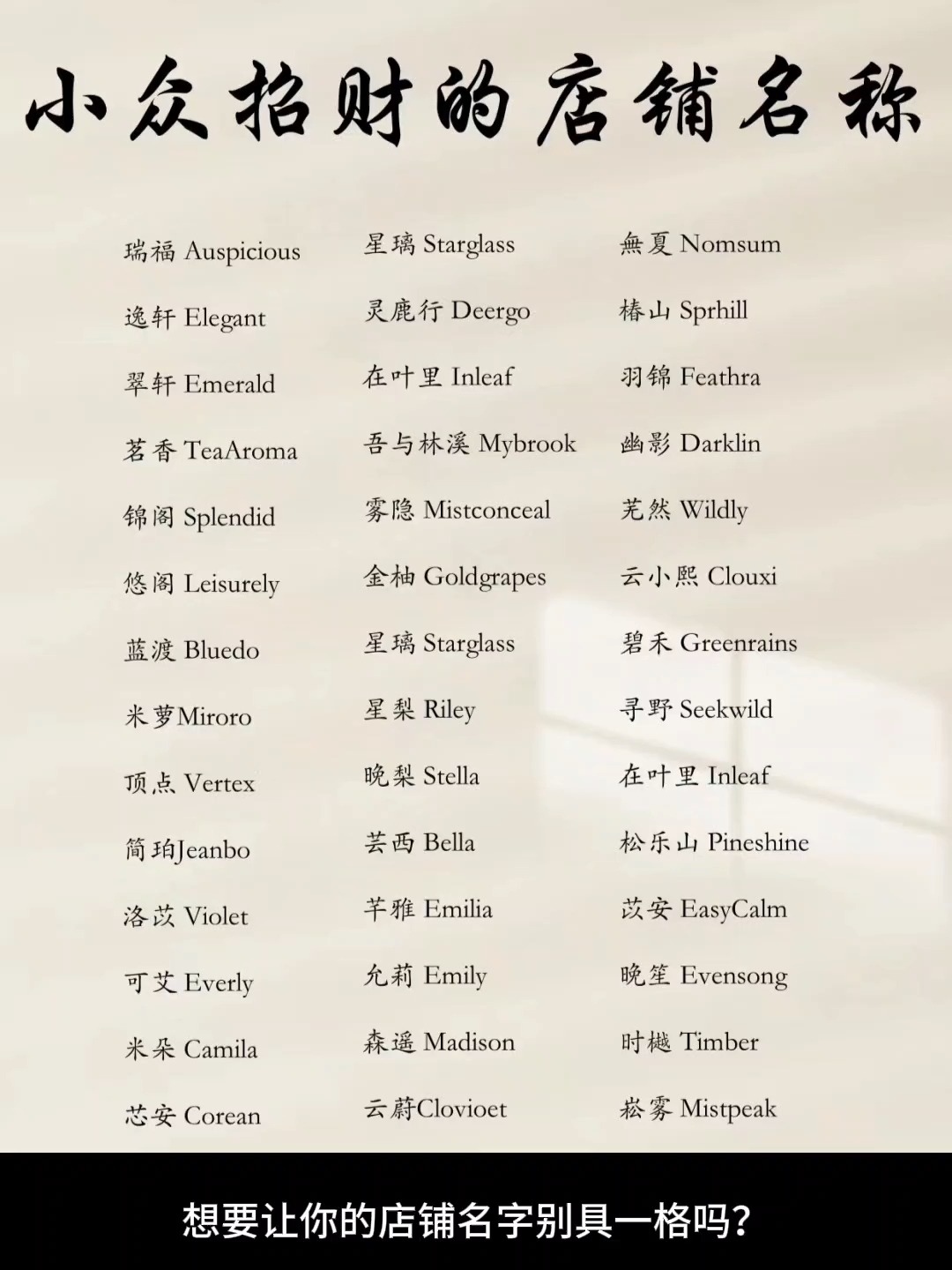小众招财店铺名字,你值得拥有。