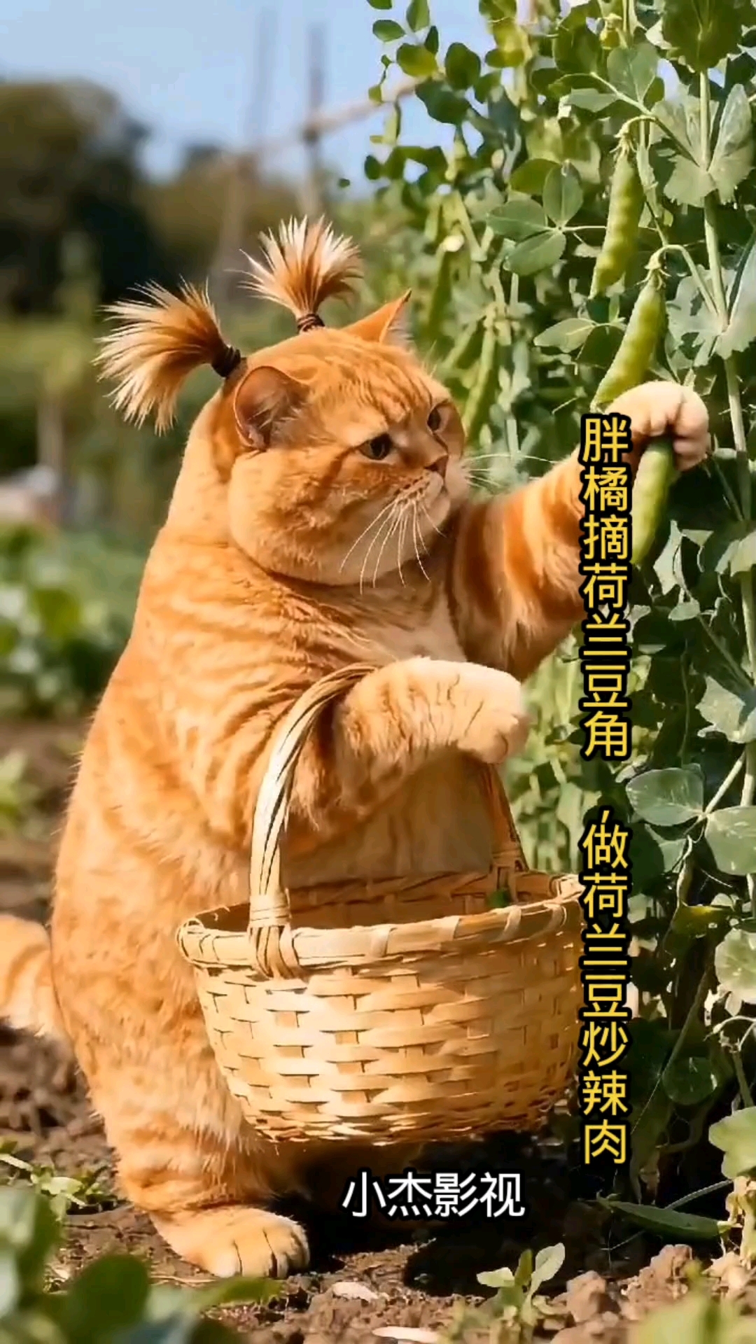 胖橘摘荷兰豆角做荷兰豆炒辣肉