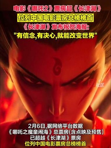 2月6日,电影《哪吒之魔童闹海》总票房超《长津湖》,成为中国影史票房冠军。《长津湖》发布祝