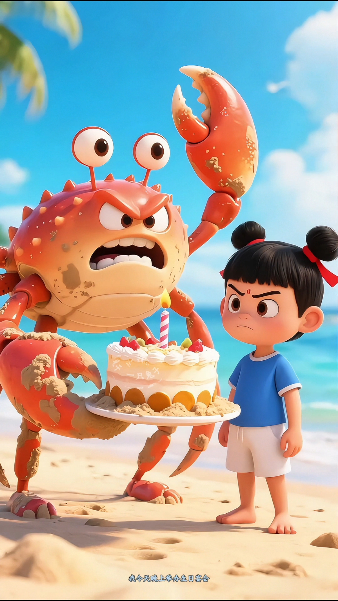 妈妈给大螃蟹做了一个新的生日蛋糕