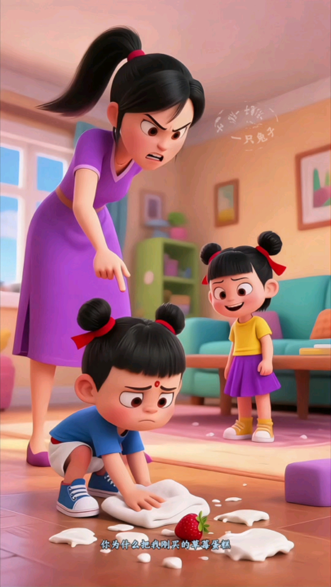 小哪吒把发霉的面包给妹妹吃