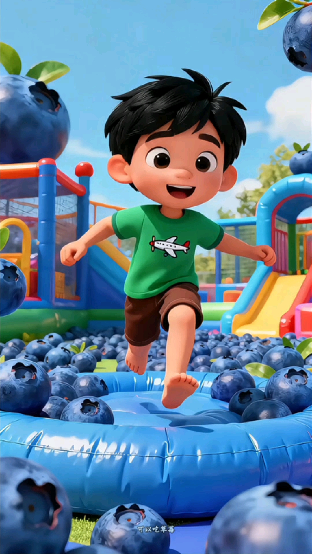 小朋友们在各种各样的水果游乐园里面玩